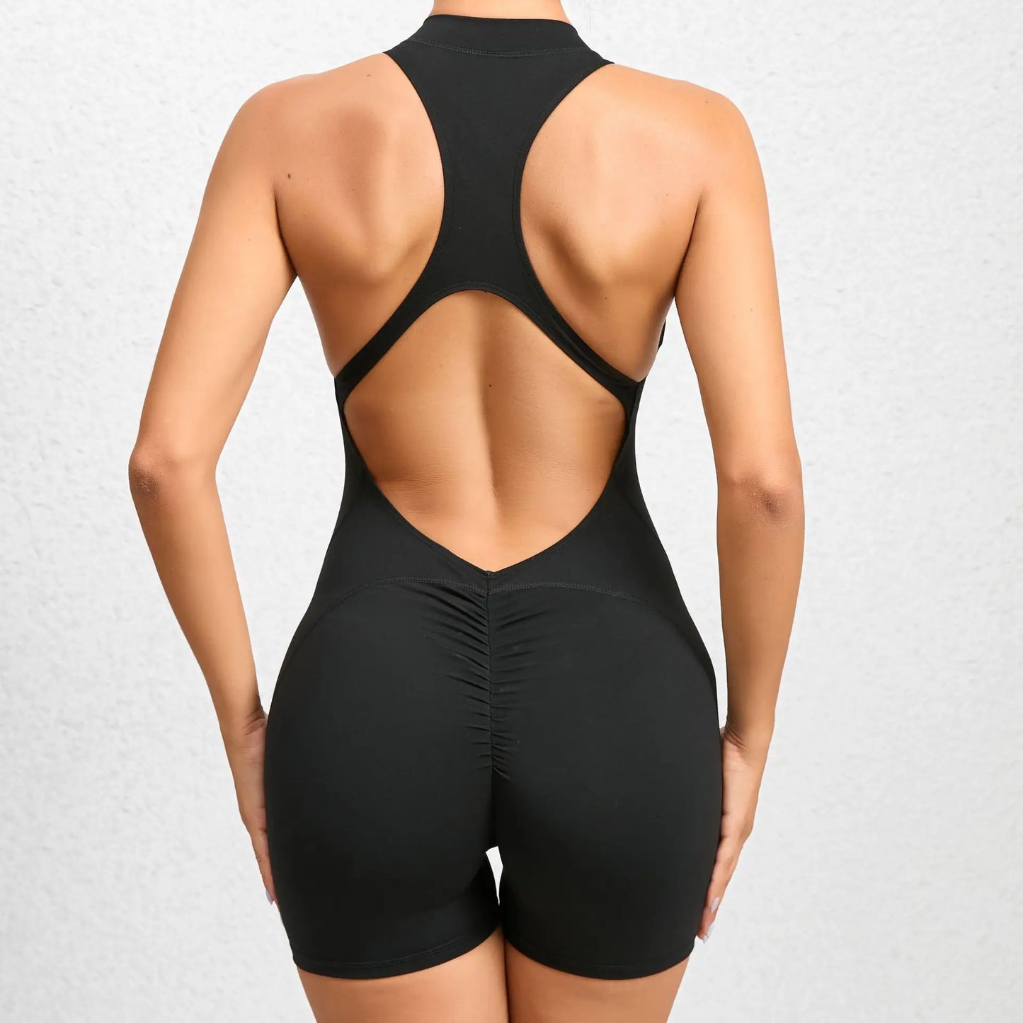 Racerback Sport-Jumpsuit mit V-Schnitt & Reißverschluss – Dein neuer Workout-Favorit
