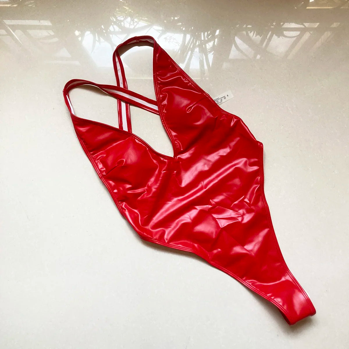 Sexy PU-Tanga-Einteiler-Badeanzug für Frauen, Push-Up-Badeanzug mit hoher Taille, Bademode, hoher Ausschnitt, Monokini, Strandkleidung, Badende