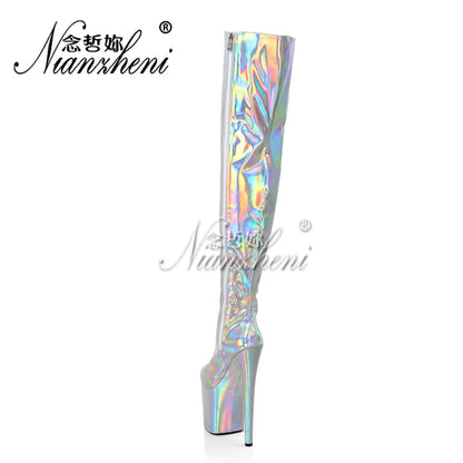 Silver Laser Overknees – Bold. Shiny. Unapologetic.