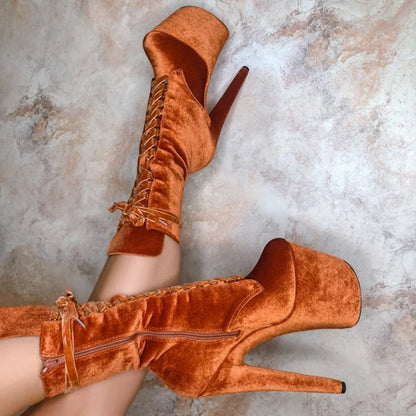 Velvet Lace-Up Booties – Sexy. Strong. Show-Ready.