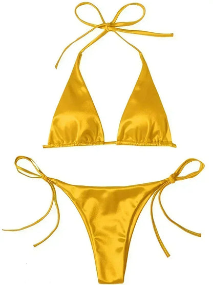 Satin Bikini-Set mit Halter – glänzend, sexy & brasilianisch inspiriert