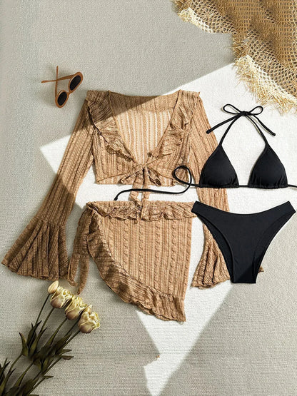 4-teiliges Bikini-Set mit Mesh und Sarong – dein stylischer Sommerlook