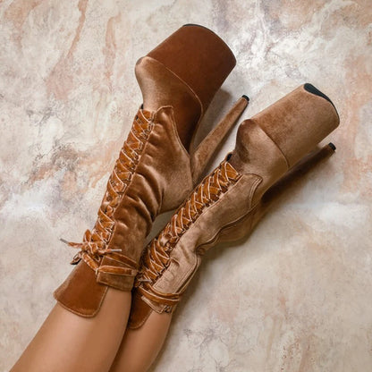 Velvet Lace-Up Booties – Sexy. Strong. Show-Ready.