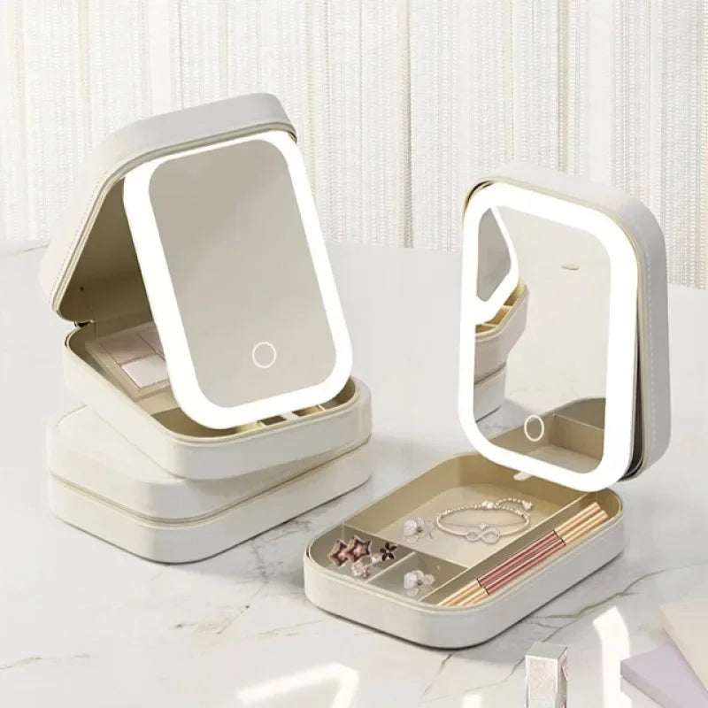 Make-up Lagerung Box mit LED-Licht & Spiegel – dein Beauty-Must-Have für unterwegs!