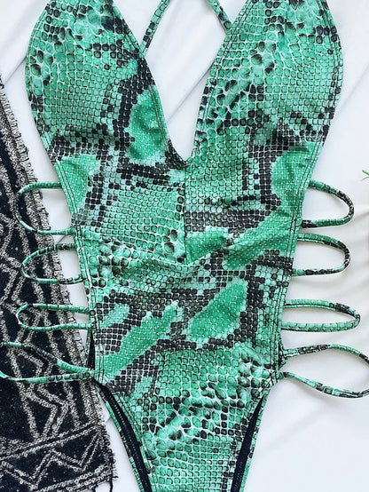 Schlangenprint Monokini – sexy, rückenfrei & mit wildem Charakter