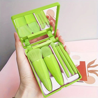 5‑teiliges Reise‑Make‑up‑Pinsel‑Set mit Spiegel – Profi‑Look für unterwegs