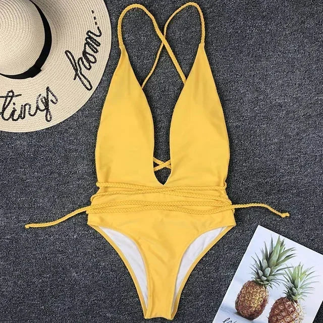 Tiefer V-Ausschnitt Monokini – elegant gewickelt & sexy zugleich