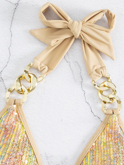 Pailletten Bikini mit Metallketten – glamourös, modern & ein echter Blickfang
