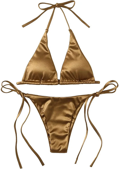 Satin Bikini-Set mit Halter – glänzend, sexy & brasilianisch inspiriert