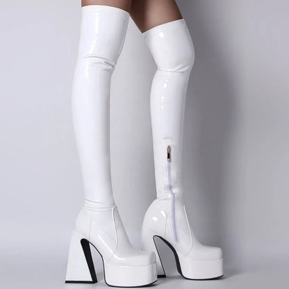 Platform Overknee-Stiefel mit Zipper – High Fashion, High Impact