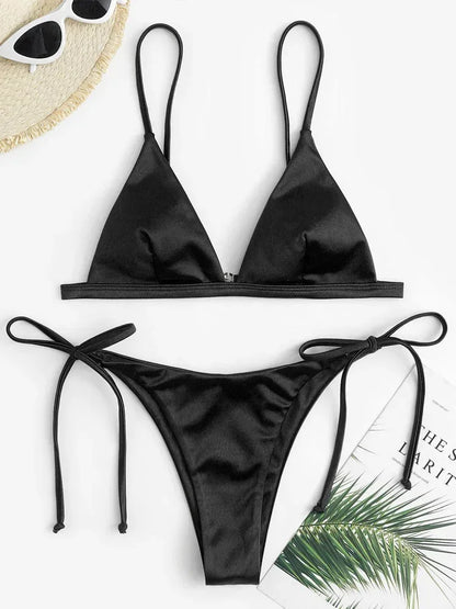 Metallic Satin Bikini-Set – glänzender Style mit brasilianischem Cut