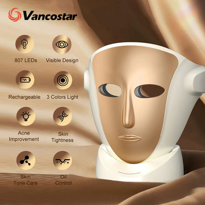 VanCostar Premium LED-Gesichtsmaske mit 807 LEDs & Rotlicht-Therapie – Dein persönliches Luxus-Spa zuhause! ✨