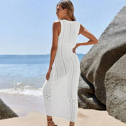 Gehäkelte lange Tunika mit V-Ausschnitt – der stilvolle Cover-Up für den Sommer