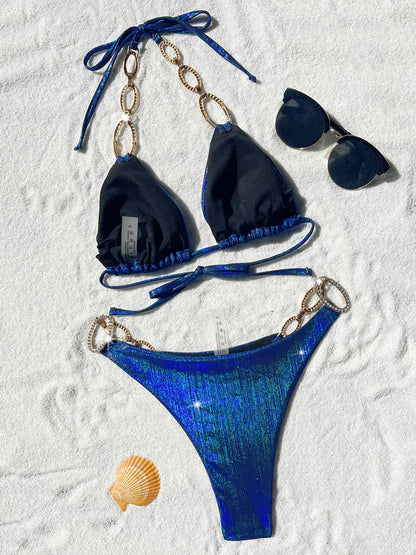 Glitzer-Bikini mit Metallketten – edel, sexy & ready für deinen Summer-Glow