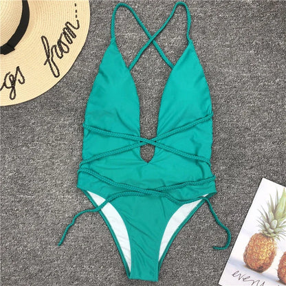 Tiefer V-Ausschnitt Monokini – elegant gewickelt & sexy zugleich