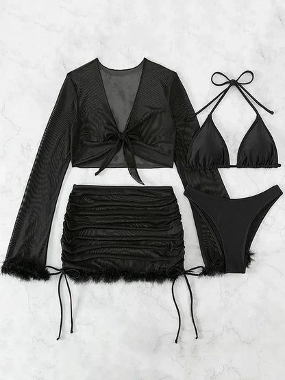 4-teiliges Bikini-Set mit Mesh-Rock – dein stylischer Strandbegleiter