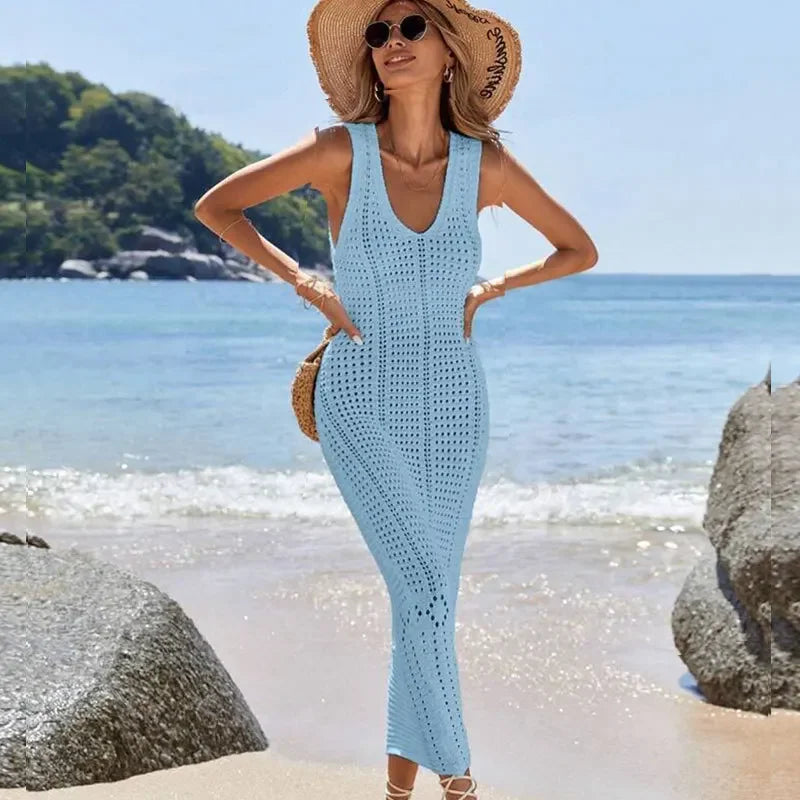 Gehäkelte lange Tunika mit V-Ausschnitt – der stilvolle Cover-Up für den Sommer
