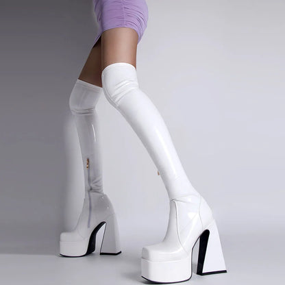 Platform Overknee-Stiefel mit Zipper – High Fashion, High Impact