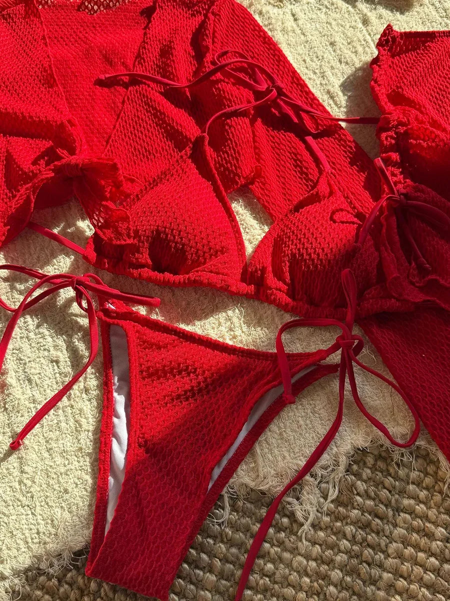 4-teiliges Fishnet Bikini-Set – stylisch, auffällig & perfekt für den Sommer