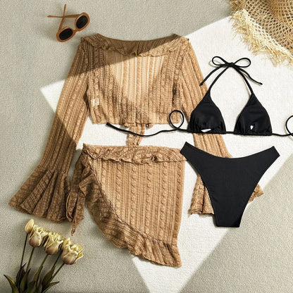 4-teiliges Bikini-Set mit Mesh und Sarong – dein stylischer Sommerlook