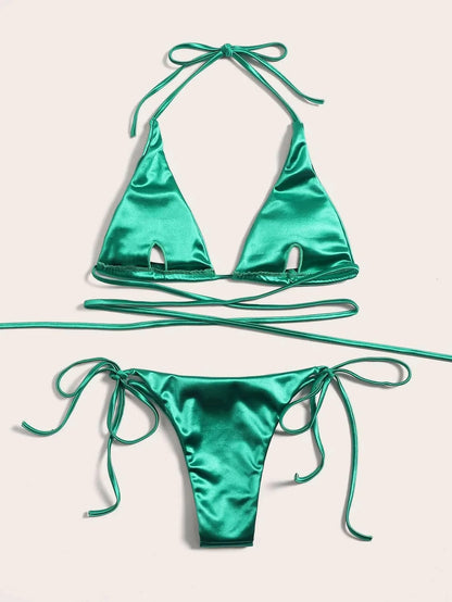 Satin Bikini-Set mit Halter – glänzend, sexy & brasilianisch inspiriert