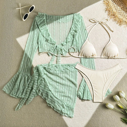 4-teiliges Bikini-Set mit Mesh und Sarong – dein stylischer Sommerlook