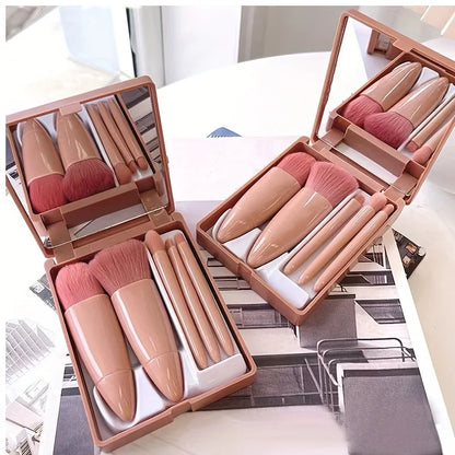 5‑teiliges Reise‑Make‑up‑Pinsel‑Set mit Spiegel – Profi‑Look für unterwegs