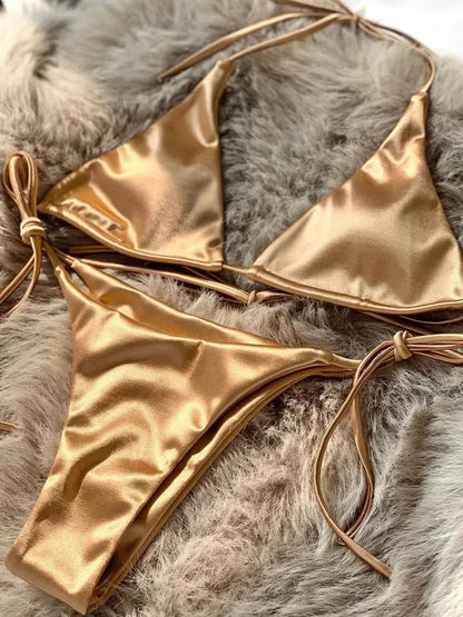 Satin Bikini-Set mit Halter – glänzend, sexy & brasilianisch inspiriert