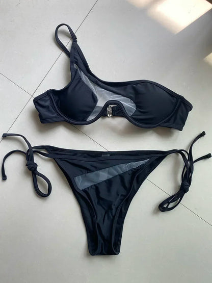 V-Bar Mesh Bikini-Set – asymmetrisch, formend & super modern