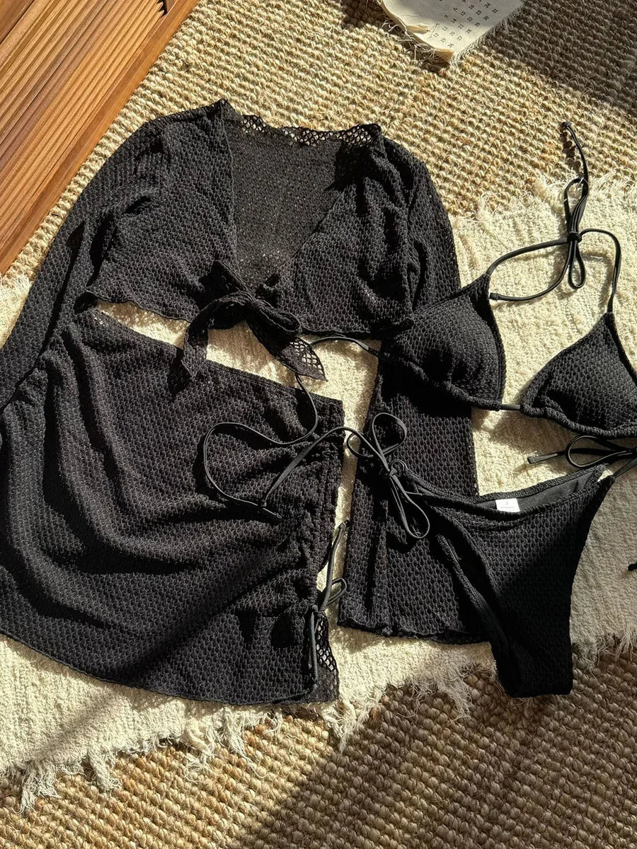 4-teiliges Fishnet Bikini-Set – stylisch, auffällig & perfekt für den Sommer