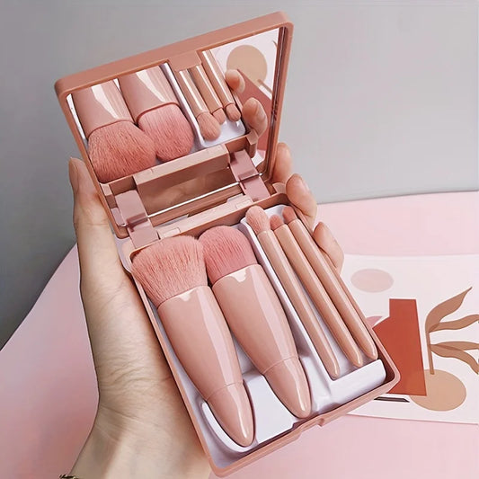5‑teiliges Reise‑Make‑up‑Pinsel‑Set mit Spiegel – Profi‑Look für unterwegs