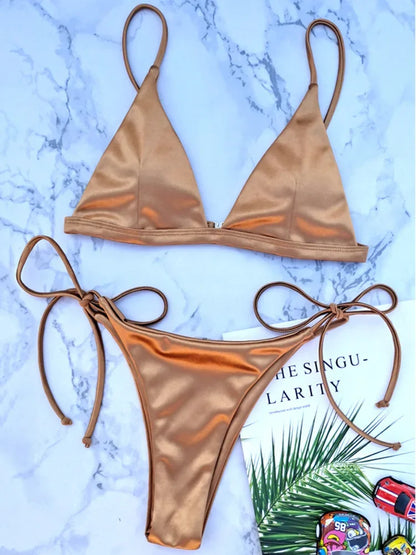 Metallic Satin Bikini-Set – glänzender Style mit brasilianischem Cut