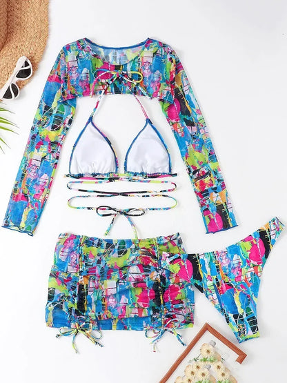 4-teiliges Bikini-Set mit Mesh – stylisch, vielseitig & perfekt für den Sommer