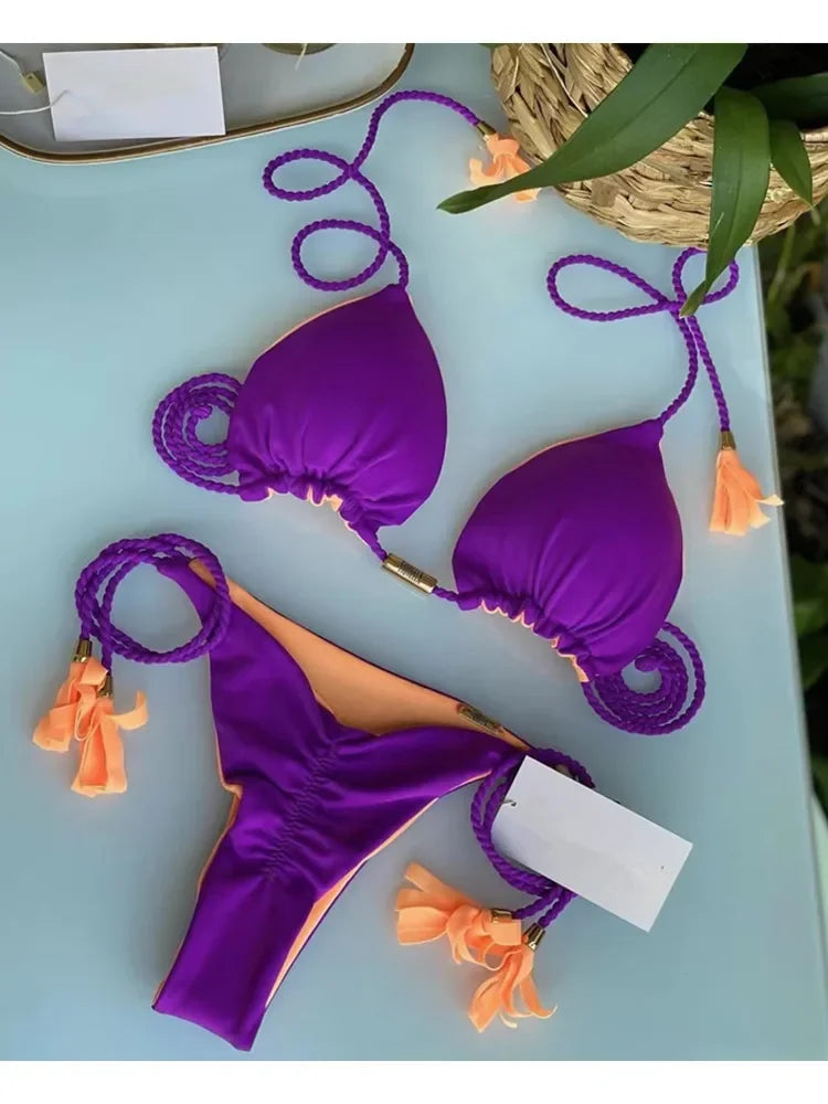 Mehrfarbiger Triangle-Bikini – verspielt, sexy & rückenfrei