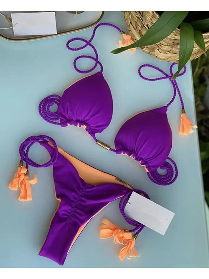 Mehrfarbiger Triangle-Bikini – verspielt, sexy & rückenfrei