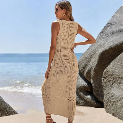 Gehäkelte lange Tunika mit V-Ausschnitt – der stilvolle Cover-Up für den Sommer