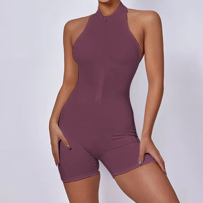 Racerback Sport-Jumpsuit mit V-Schnitt & Reißverschluss – Dein neuer Workout-Favorit