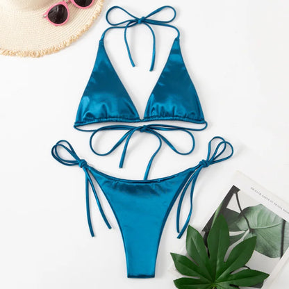 Satin Bikini-Set mit Halter – glänzend, sexy & brasilianisch inspiriert