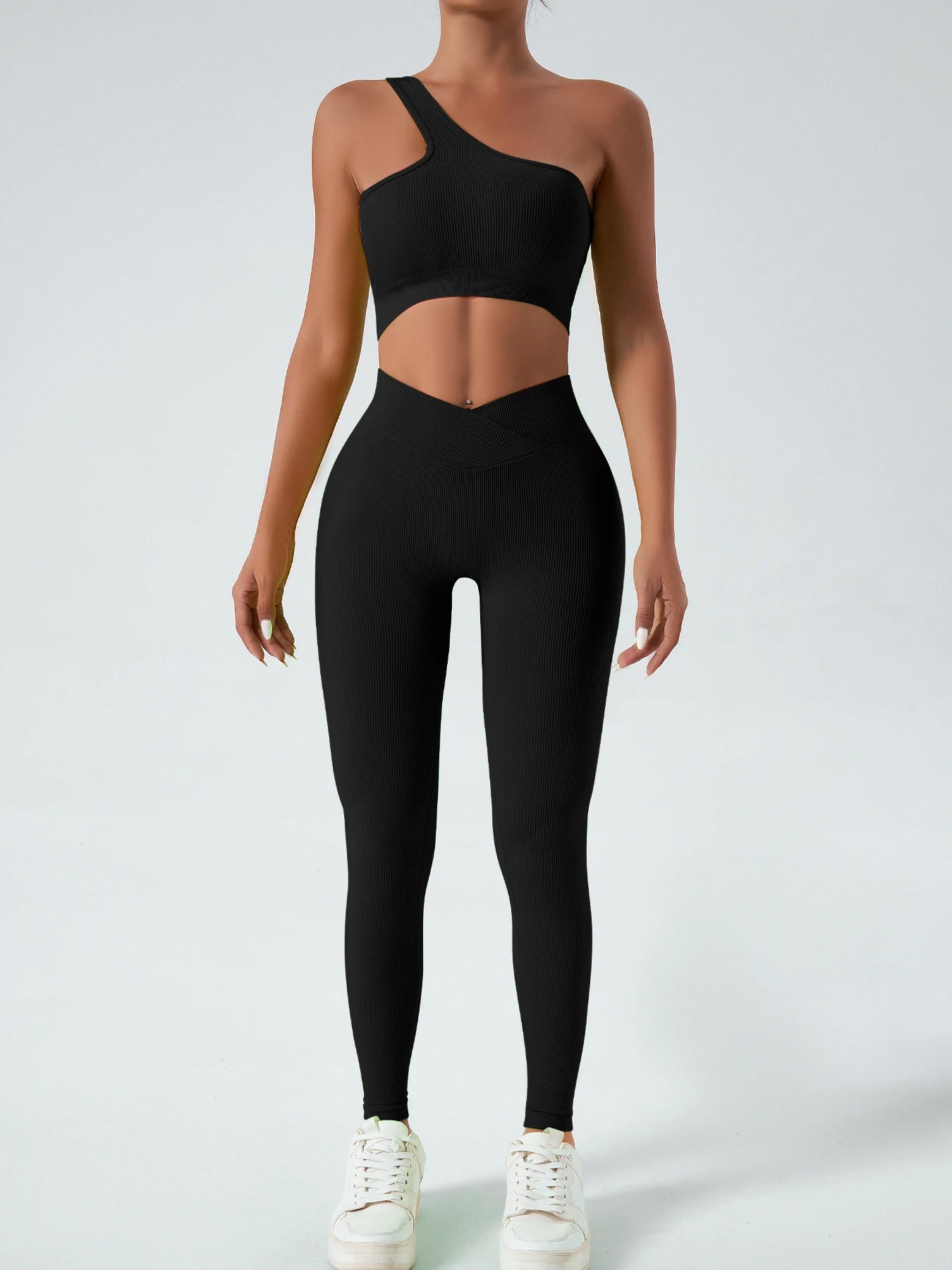 2‑teilige Komfort‑Set: Single‑Strap Yoga‑BH & High‑Waist Shorts