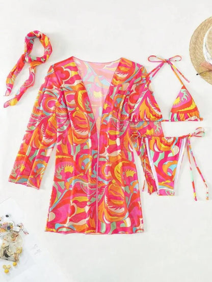 4-teiliges Bikini-Set mit Cover-Up und Haarband – der perfekte Urlaubslook