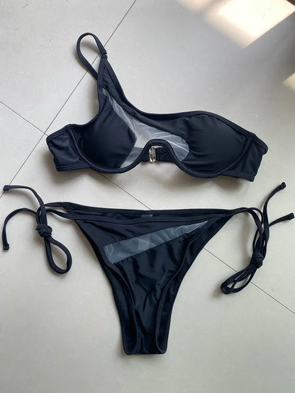 V-Bar Mesh Bikini-Set – asymmetrisch, formend & super modern