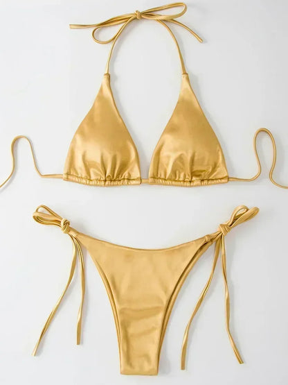 Metallic Satin Bikini-Set – glänzender Look mit brasilianischem Flair